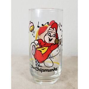 Alvin The Chipmunks Drinking Clear Glass Tumbler 16oz Drinkware Year 1985 6"